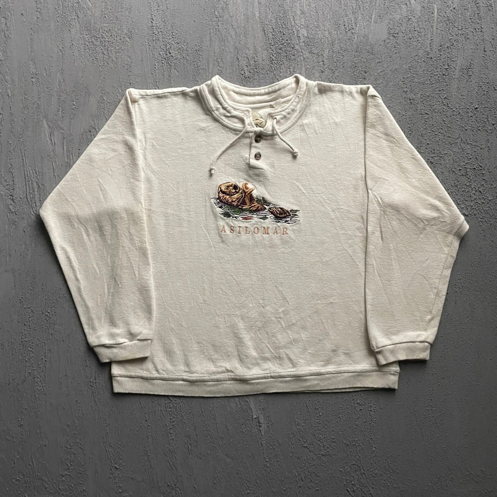Vintage Otter Henley Sweatshirt Mens Large Cream 90s Habitat